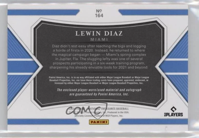 2021 Panini National Treasures Holo Gold /25 Lewin Diaz #164 Rookie Auto RC - Image 2 of 2