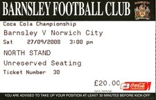 Barnsley v Norwich City 27/09/08 Championship Ticket
