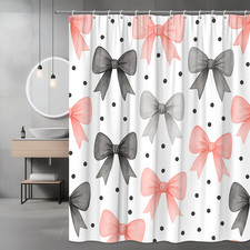 Cute Pink and Grey Bow Shower Curtain with Polka Dots