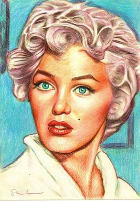 Originalzeichnung von Marilyn Monroe mit Derwent Chromoflow Farbstiften.