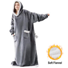 Wearable Blanket Hoodie Long Sherpa Fleece Blanket Sweatshirt Winter Warm Pocket
