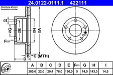 2x Bremsscheibe ATE 24.0122-0111.1 für BMW E24 E23 E12 5er 6er 7er 518 520 525