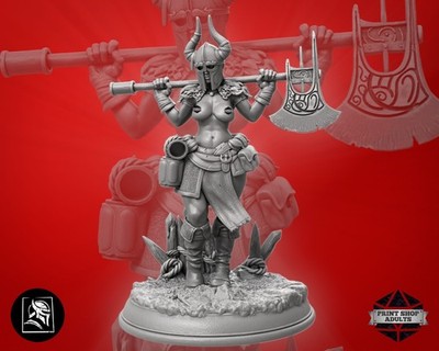 Busty Warrior with Axe Miniature Semi Nude Viking Fantasy Figure NSFW