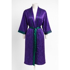 Victoria's Secret Gold Label Satin Robe 90s Purple Green Trim Belt Women's M