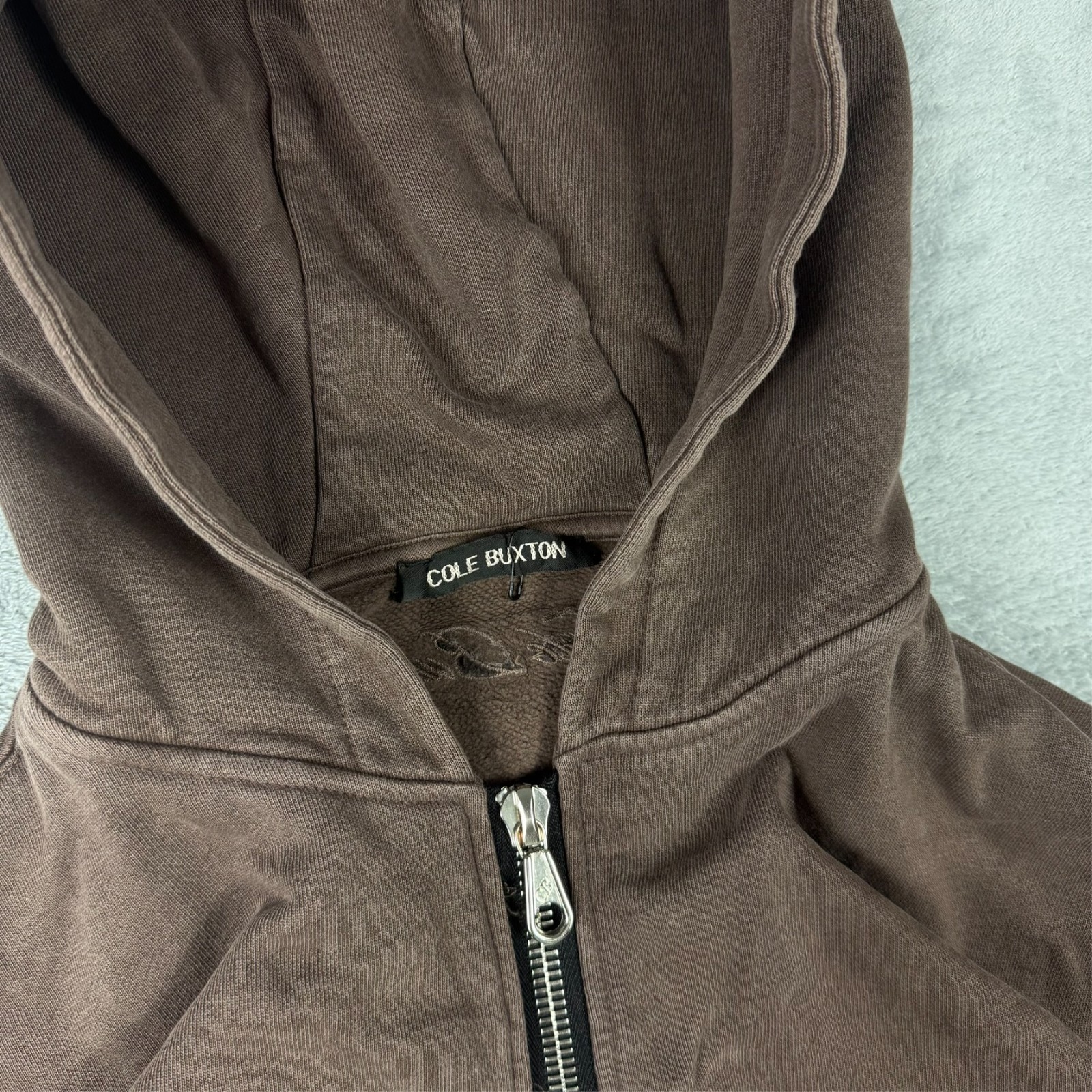 VTG Cole Buxton Arch Logo Boxy Cropped Oversized Sz M Brown Heavyweight Hoodie image 5