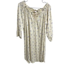 Vintage 90s Cottagecore Floral Cotton Nightgown Dress Prairie Butter Yellow M