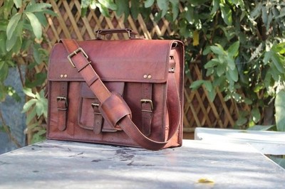 Laptop Messenger Briefcase Bag Satchel Men's Handmade Genuine Leather Vintage