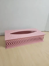 Vintage Pink Metal Tissue Box Holder – Wall/Counter Mount, Floral, Sliding Top