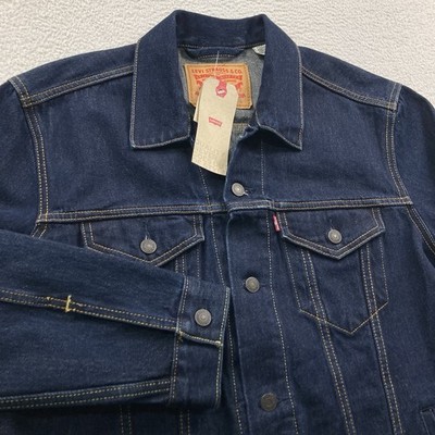 Levi s Denim Trucker Jacket Mens Large Indigo Dark Blue Wash New 723340134