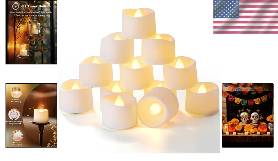 Paquete de 24 luces LED de té a batería con temporizador de 6 horas - sin llama, brillo cálido Foto 2 de 4