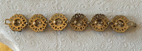 SIGNED BANANA REPUBLIC WIDE GOLDTONE MULTI COLORED RHINESTONE BRACELET - Picture 3 of 7