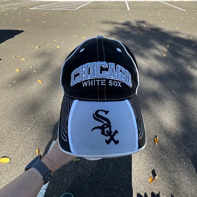 Chicago White Sox Embroidered onBlack,Gray, White Hat Cap Hook Loop Topstitched