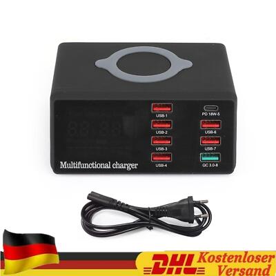 100W 8 Ports USB QC 3.0 PD Schnellladegerät Wireless Charging Station EU Plug