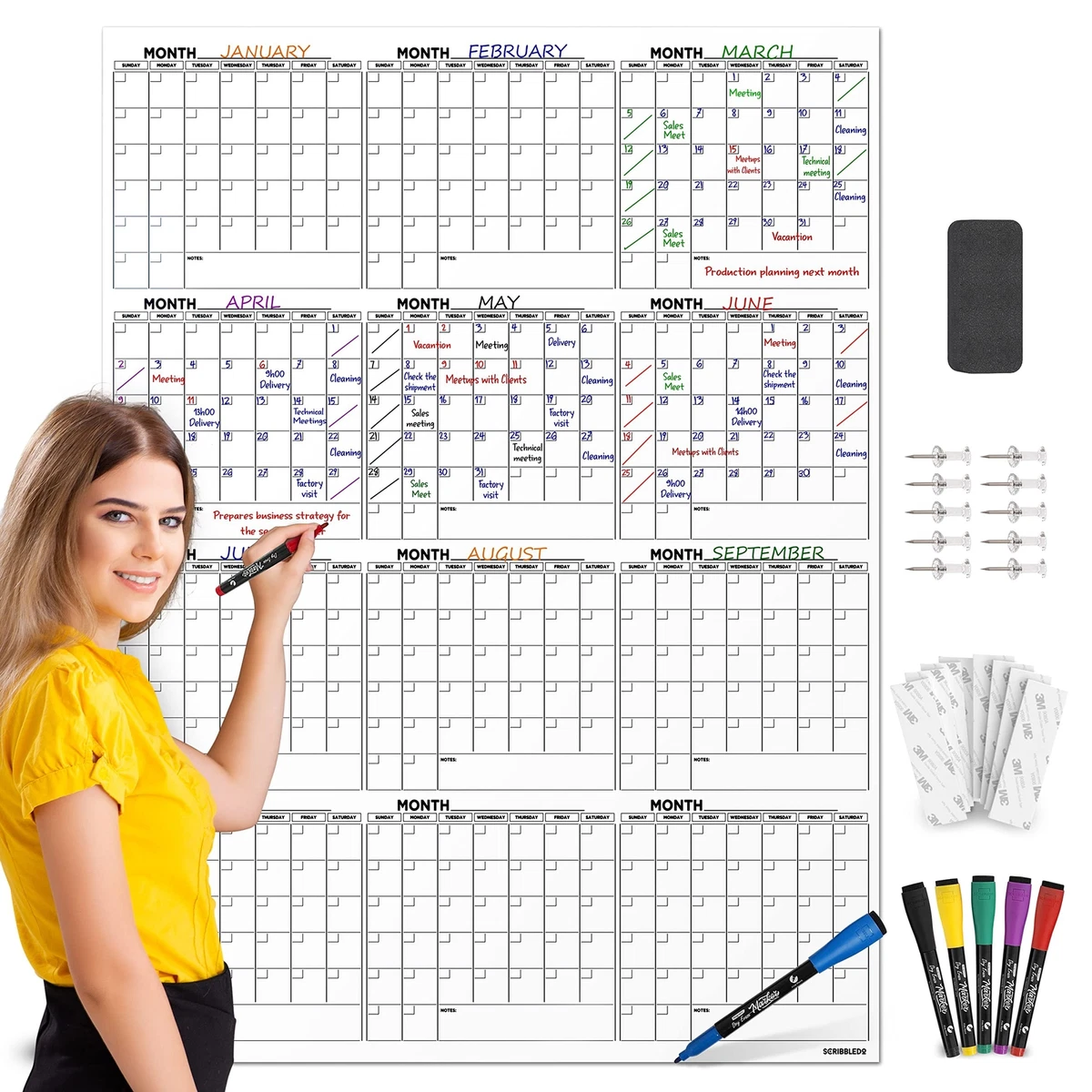 Large White Board Calendar 36"x48" Dry Erase Calendar for Wall Big Dry Erase  ... | eBay