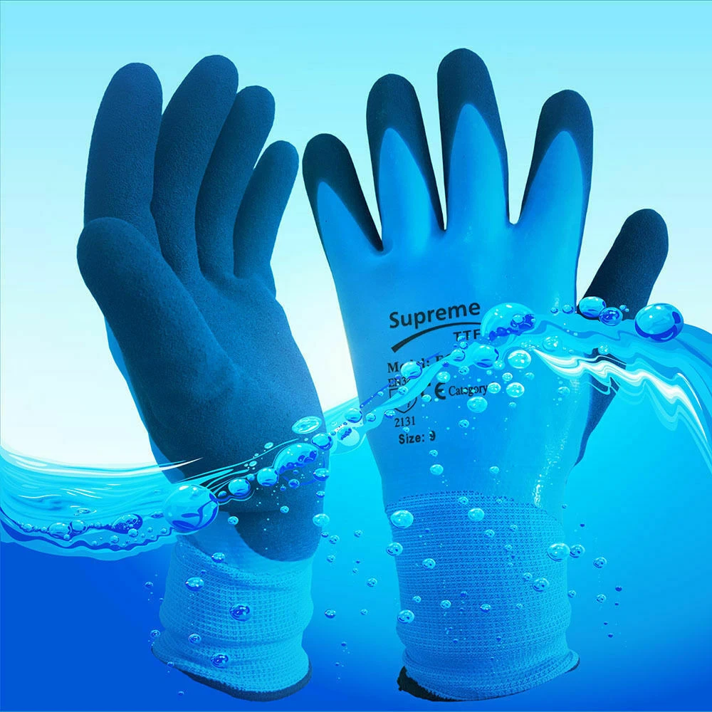 10 x gants de travail imperméables en latex nylon poignée bleu eau et huile jardinage