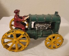 Vintage-Style Cast Iron Toy Tractor with Driver Arcade/Hubley Repro Green/Ye