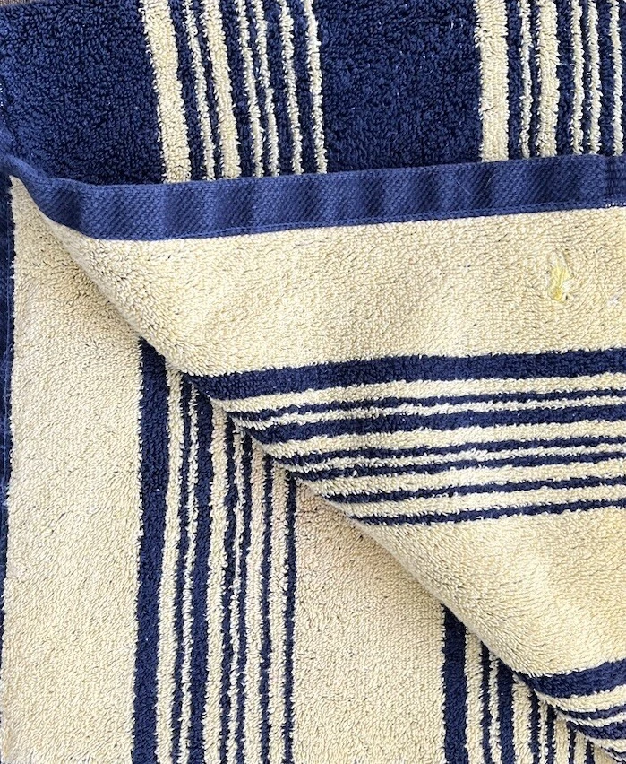 1 Ralph Lauren Navy Blue Yellow Gold Striped Bath Towel 100% Cotton USA 46"x28" - Image 2 of 4