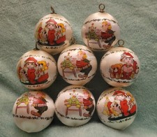 Vintage Christmas Ornaments Satin Silk Ball Wrapped Lot of 8 Cute Designs