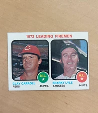 DCC: 1973 Topps Leading Firemen Clay Carroll Sparky Lyle Red/Yankees #68 EX-NM