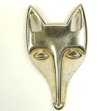 Fox Head Face Brooch Pin Gold Tone Mod Large Layered Statement