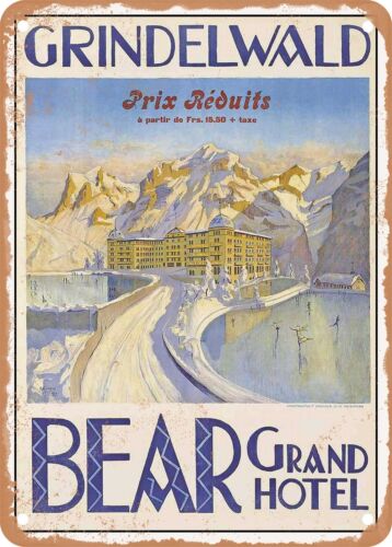 METAL SIGN - 1925 Grindelwald Bear Grand Hotel Vintage Ad - Photo 1/2