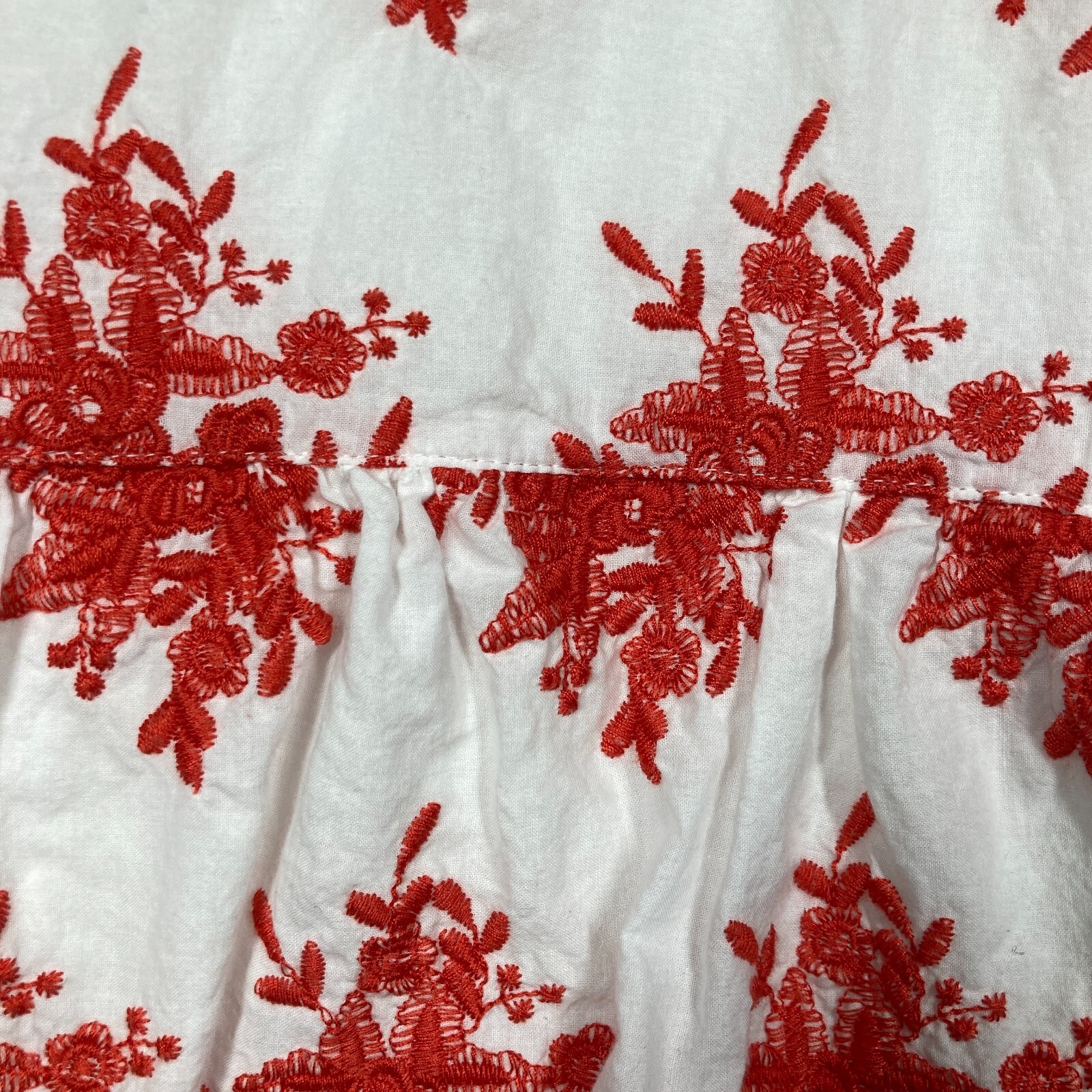 Miami Top Womens Small White Orange Sleeveless Lined Embroidered Babydoll Beachy