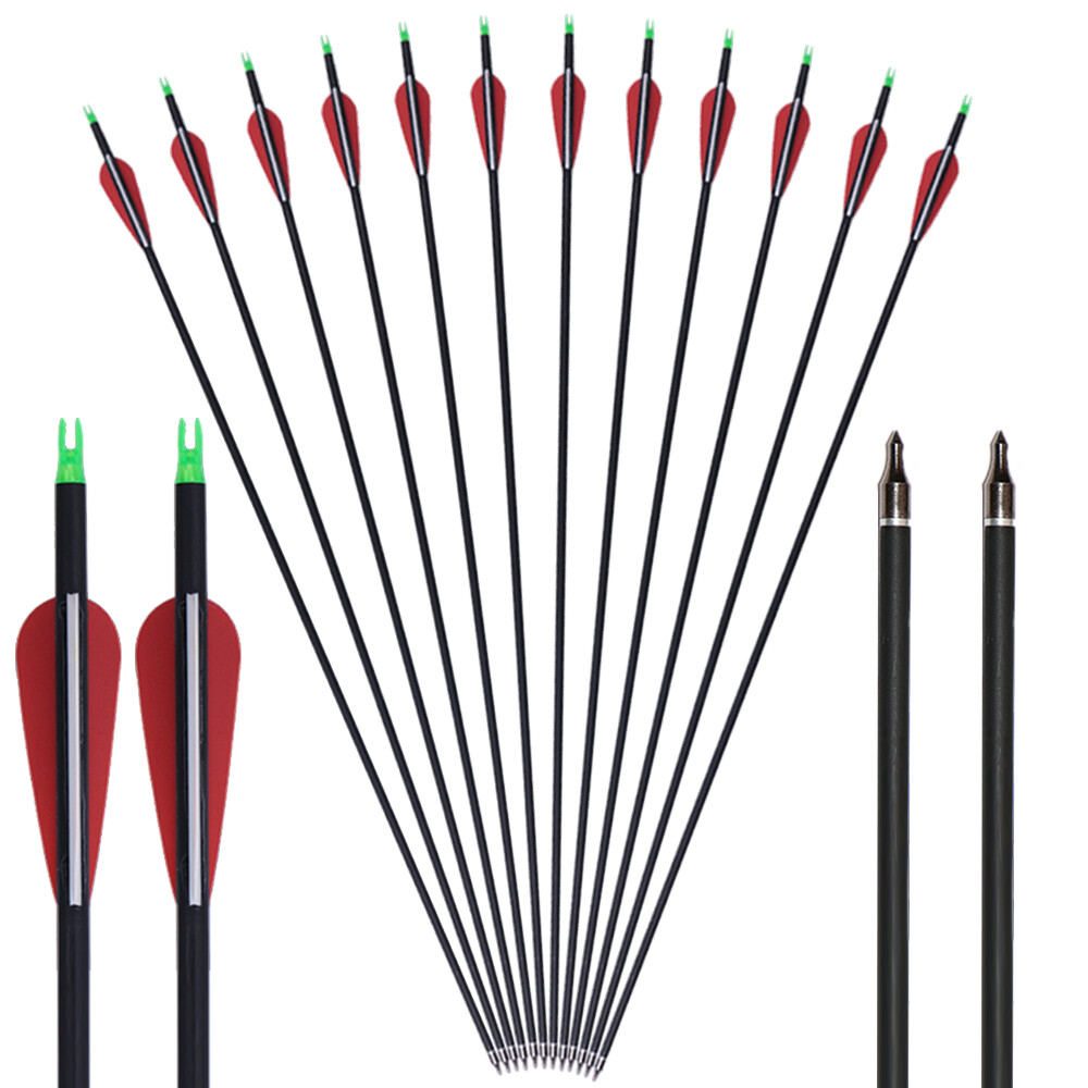 12 Pack Carbon Arrows For Compound & Recurve Bow – Spine 350, 30 Inch, With Removable Tips For Hunting/Target