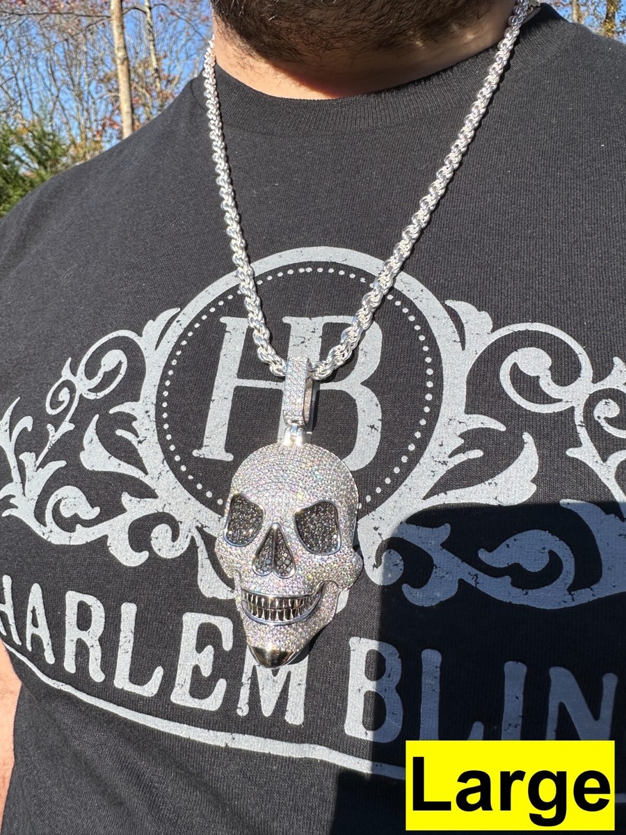 Solid 925 Silver MOISSANITE Skull Iced Fully 3D Hip Hop Pendant