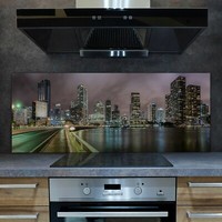 Glass Kitchen Splashback Tile Stove Panel City Panorama at Night 125x50