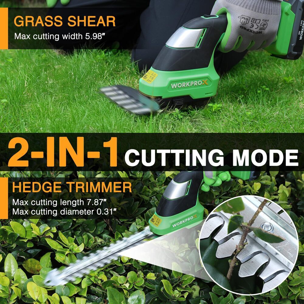 WORKPROX 20V Cordless Grass Shear Shrubbery Trimmer Hedge Shears/Grass Cutter
