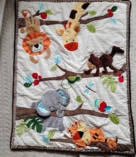 3 Pc Lambs  Ivy Jungle Friends Animals Crib Quilt Skirt Diaper Stacker Holder