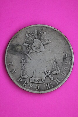1872 Mexico ZsH 1 Peso Libertad Silver Coin .9027 Fine Authentic