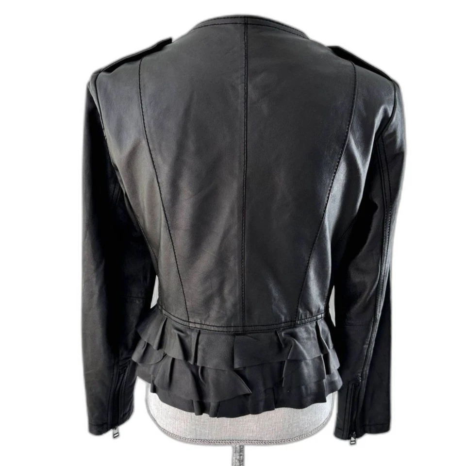 Chaqueta de motociclista de cuero negra pequeña vintage Rezrekshn by Esther Chen para mujer Foto 2 de 4