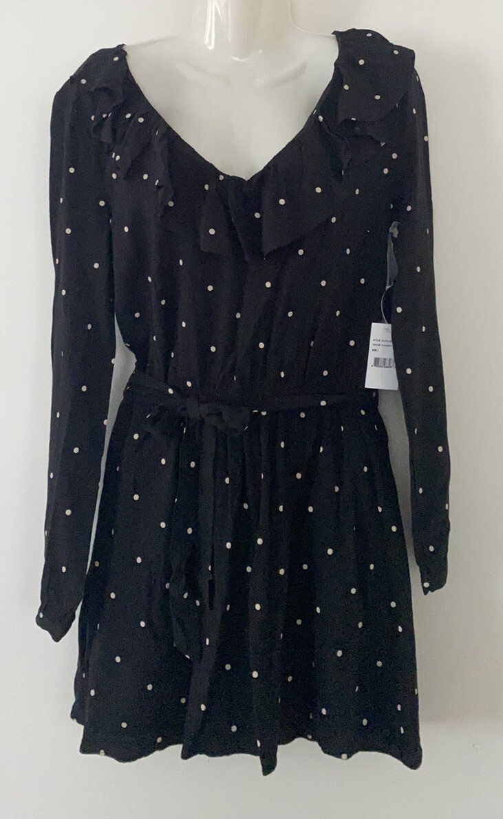 Amuse Society Women's Last Hurrah V-Neck Ruffle Dot Dress Black