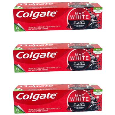 3x Colgate Max White Aktivkohle Zahnpasta (3x 75ml)