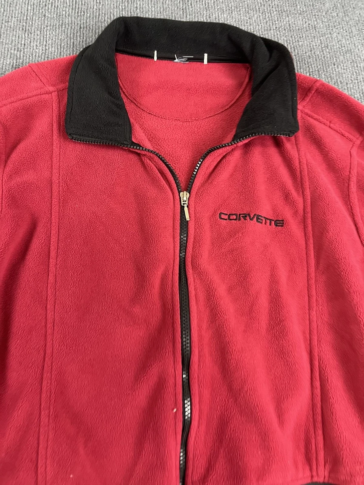 Corvette Red Fleece Full-Zip Jacket With Black Collar & Pocket For Men 2XL image 6