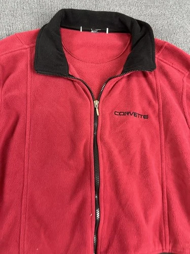 Corvette Red Fleece Full-Zip Jacket With Black Collar & Pocket For Men 2XL image 6