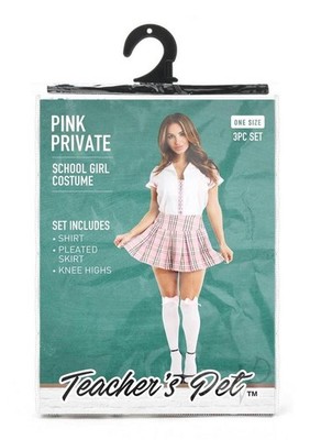 O/S  Teacher's Pet Private Schoolgirl Costume (3 Piece) - O/S - Pink/White