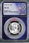 1947-D Washington Quarter NGC MS 66 Traderbea Purple Core Holder