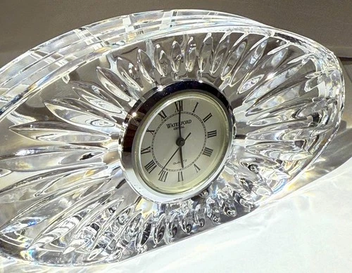 Vintage WATERFORD CRYSTAL Oval Quartz Desk-Mantel Clock (5" X 2.5"X1") BEAUTIFUL