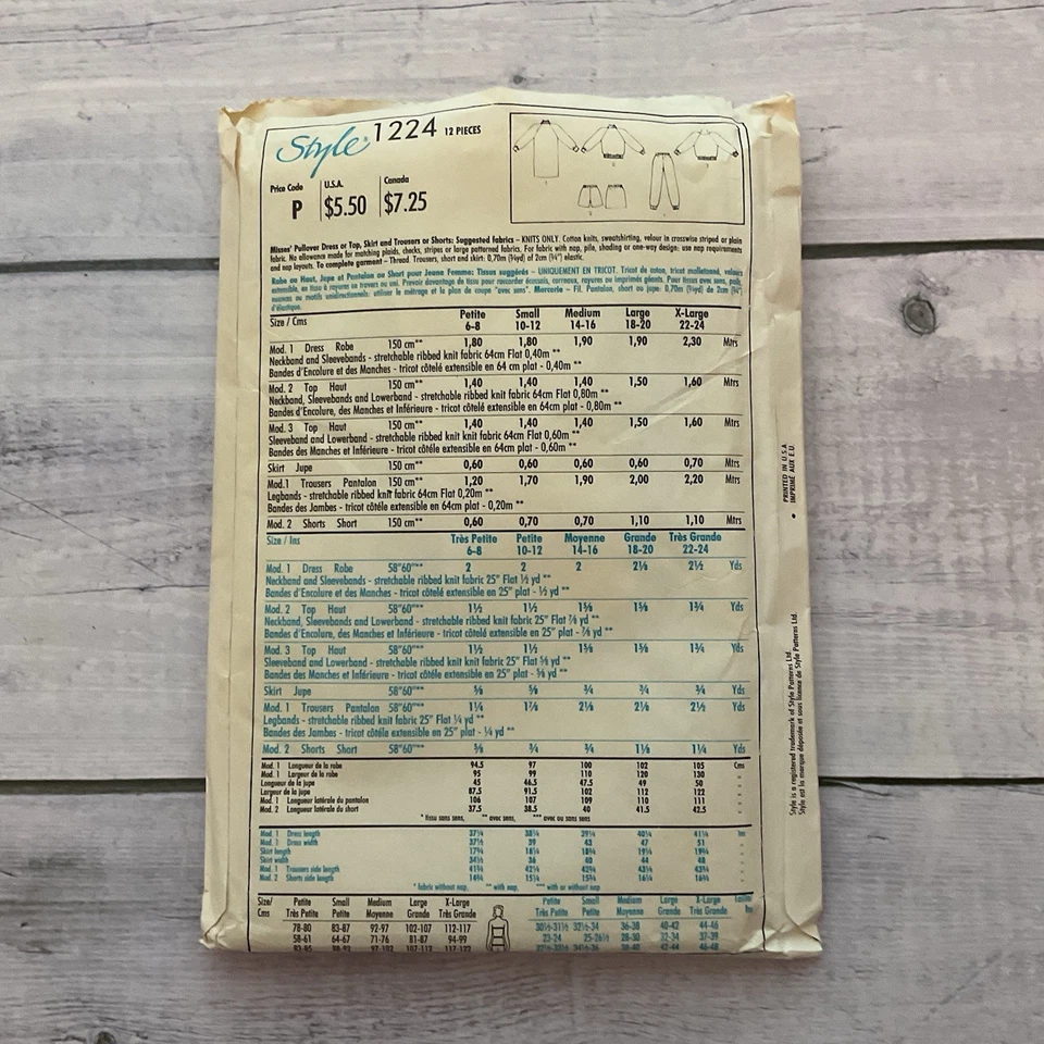 Style 1224 Sewing Pattern Knit Pullover Dress Top Pants Skirt Shorts XL UNCUT - Image 2 of 4