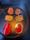 Gold Tone Orange & Red Teardrop Dangle/Drop Earrings w/ Post Closure — photo 2