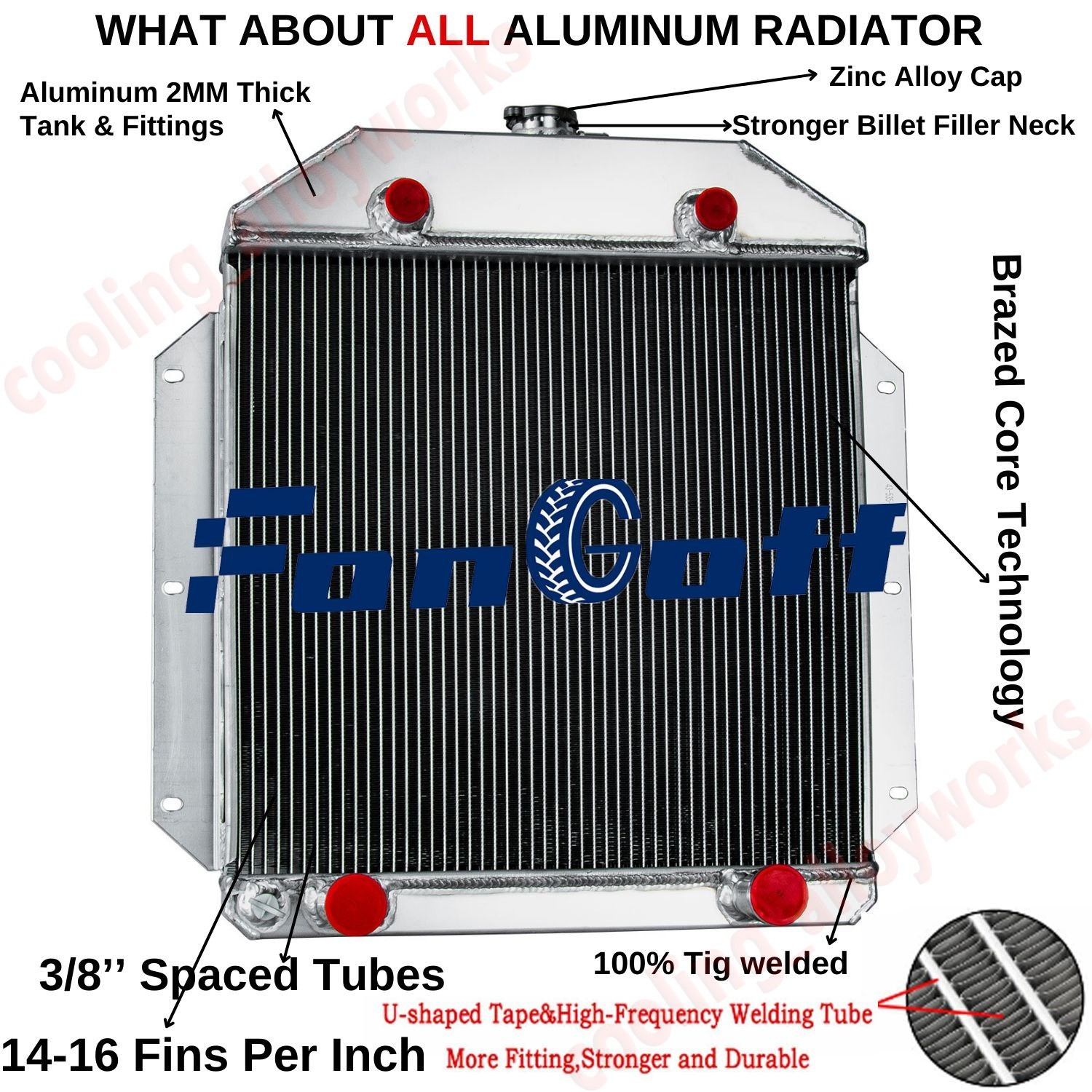 Fits 1949-1953 50 52 Ford Cars Flathead Configuration V8 4Rows Radiator Aluminum