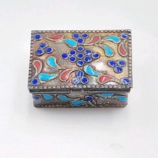 Alte Pillen Silber Dose Massive 935 Pillendose Emaille Schmuckdose  Sterling 