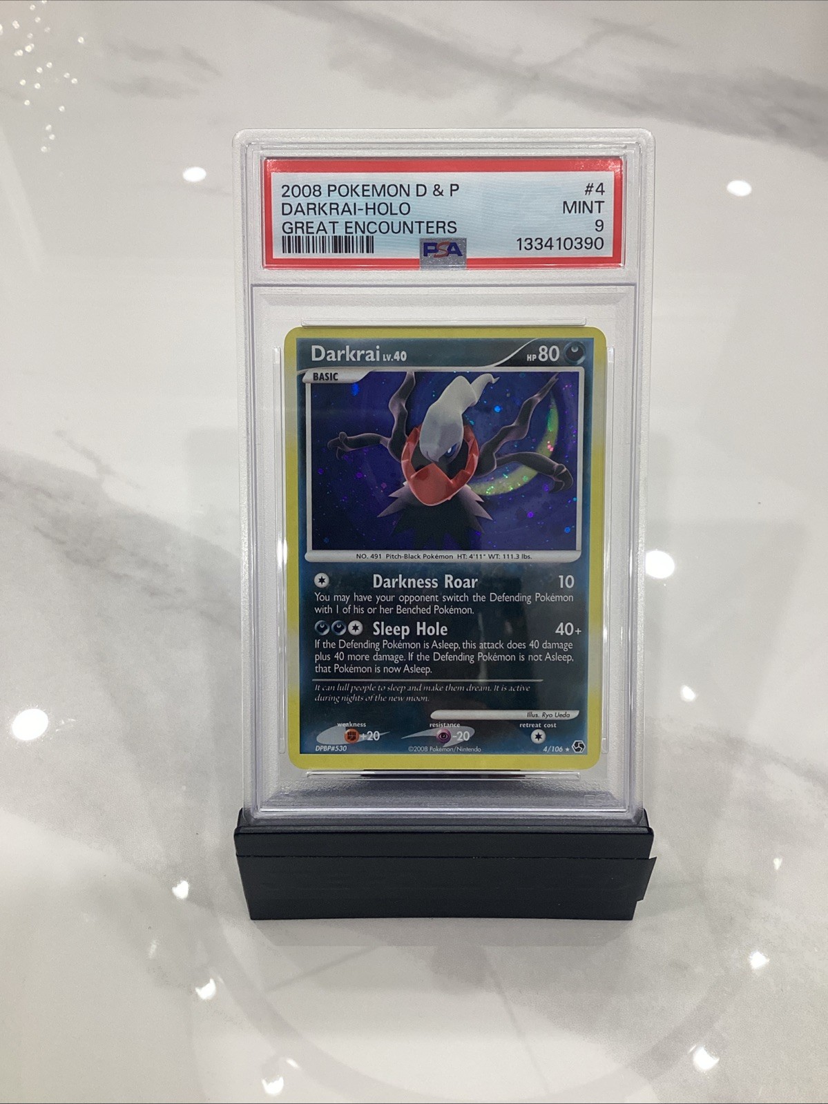 2008 Darkrai - 4/106 SWIRL Pokemon Card Great Encounters RARE Holo Mint PSA 9