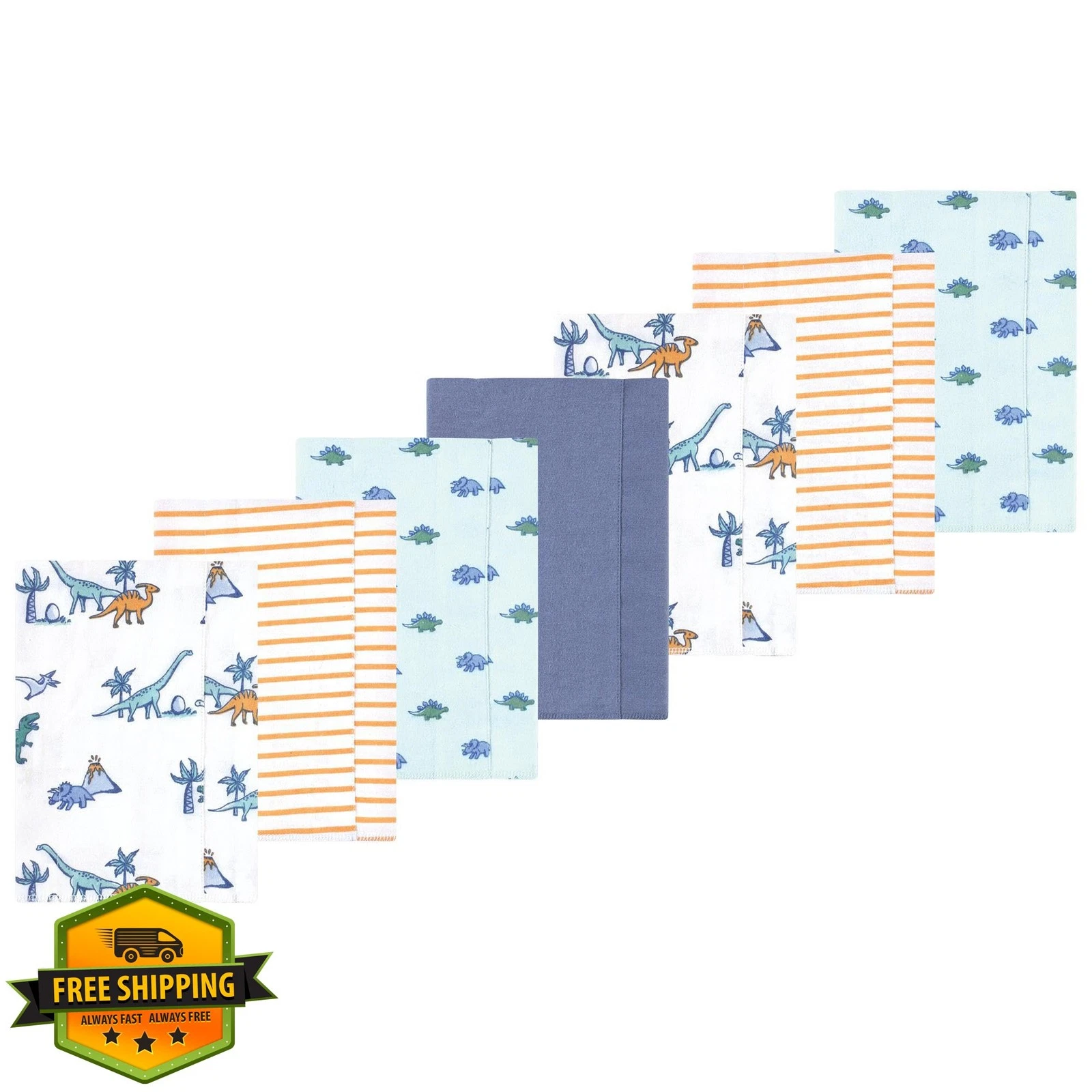 Luvable Friends Burp Cloths 7pk Dino Garden One Size
