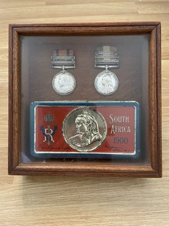 Boer War Pair Of QSA (3 Clasp) & KSA (2 Clasp) Medals & Chocolate Tin & Contents