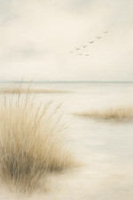 Neutral Coastal Marsh Minimalist Beach Poster Print Framed Canvas Wall Art