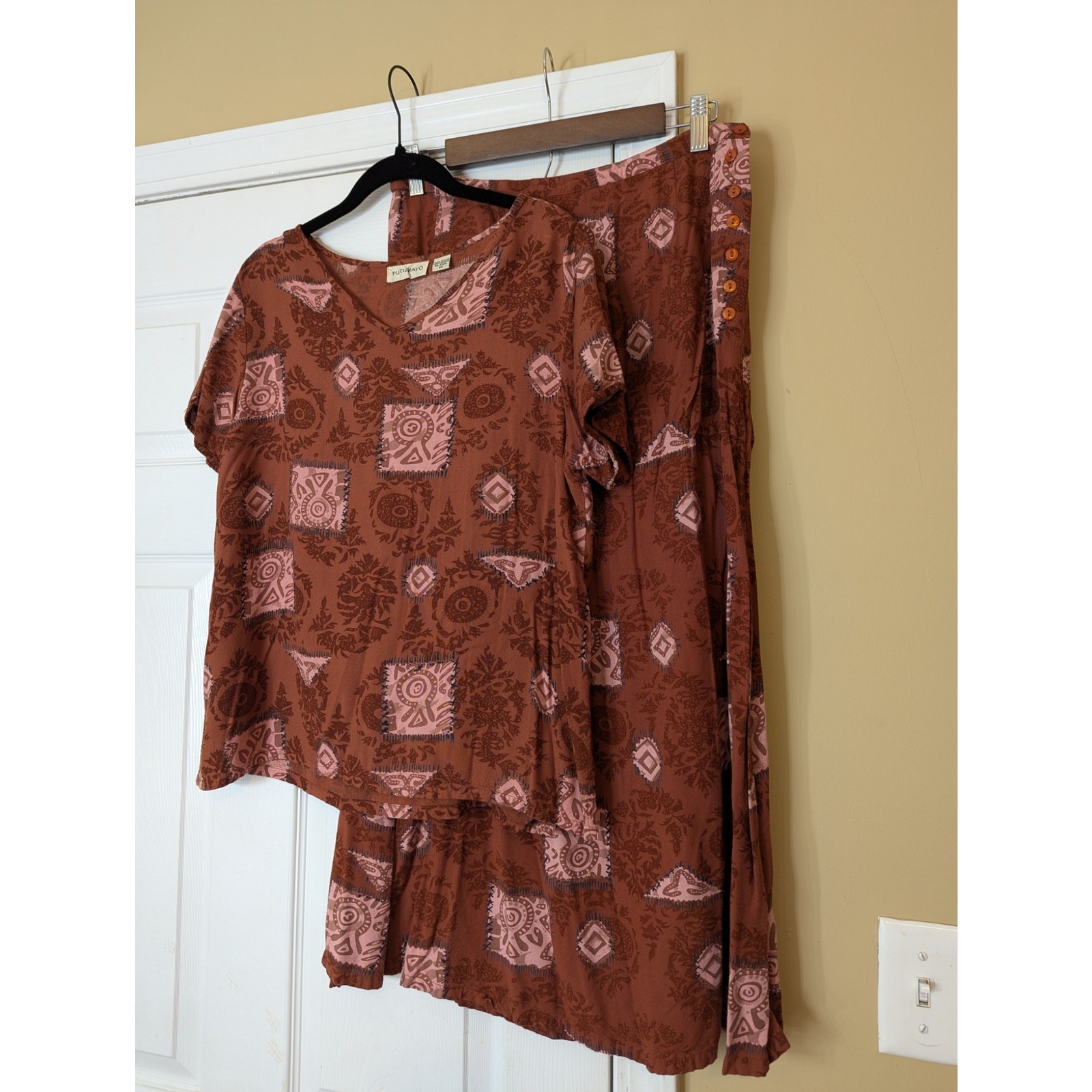 PUTUMAYO Brown Patchwork Print Two Piece Skirt & … - image 1