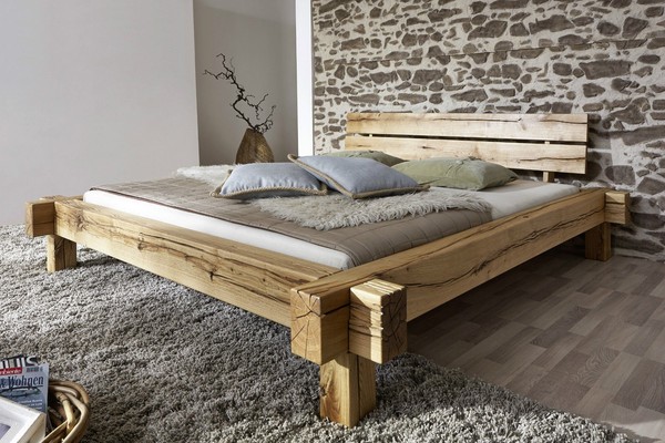 Bett Balkenbett Massivholz 200X200Cm Wildeiche Eiche Massiv GeöLt Neu Ovp!!!-image